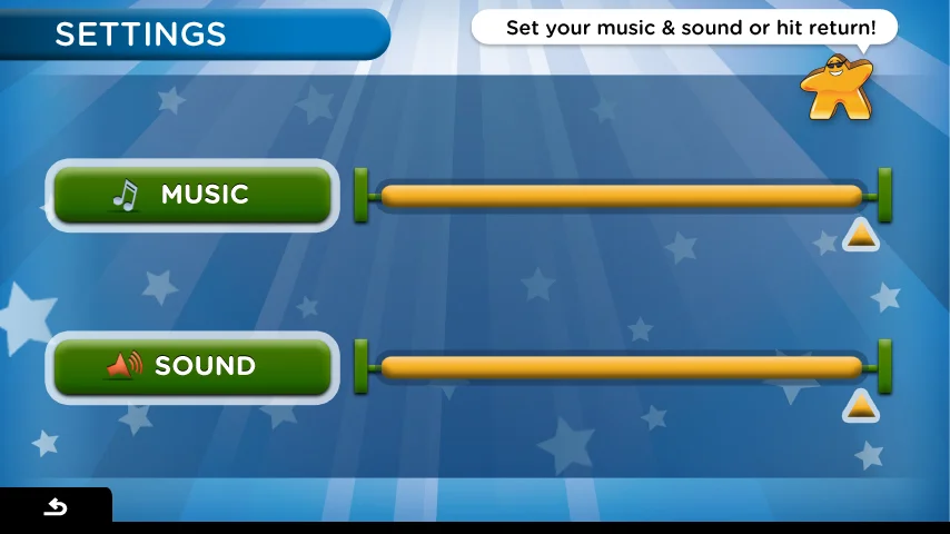 video game sound settings UI with Meeple