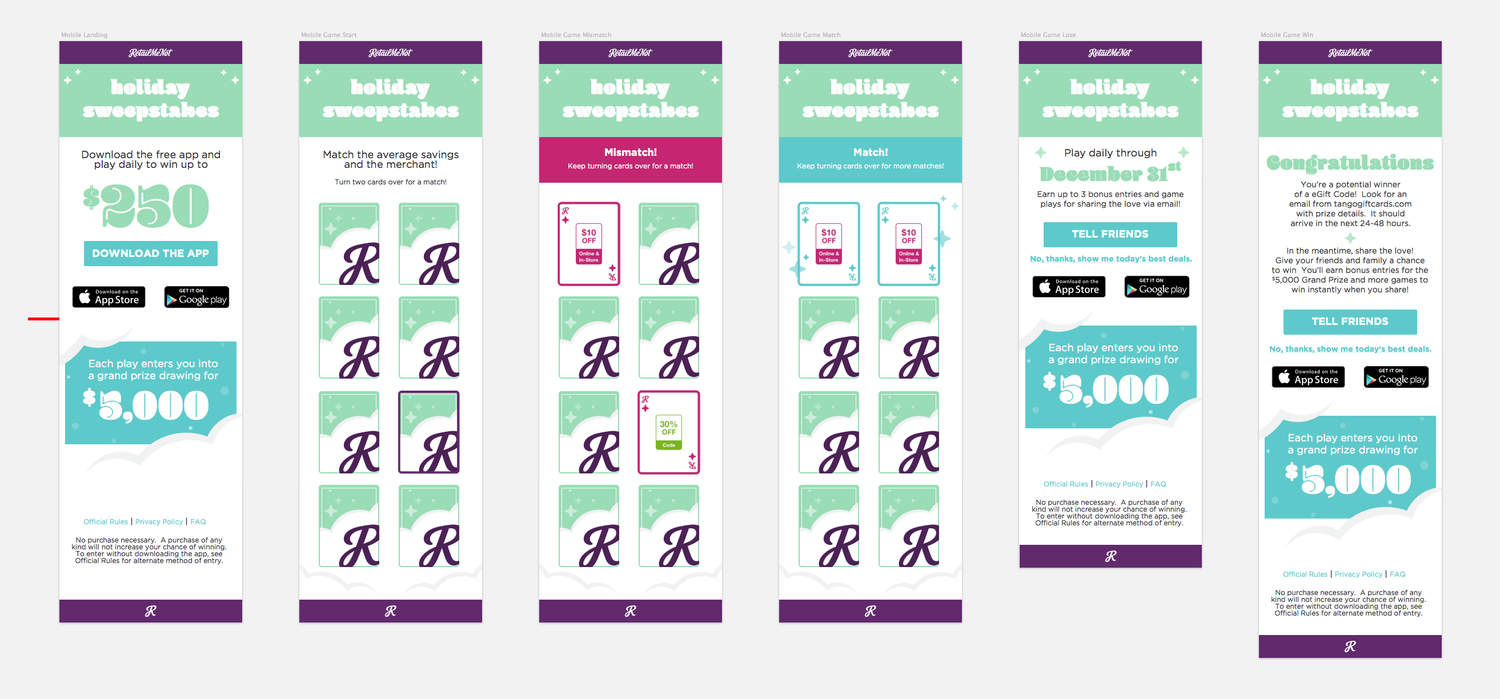 Matching Game Mobile Screens