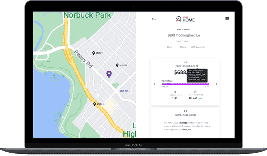 Home Valuation — interactive map with property estimate and neighborhood comps